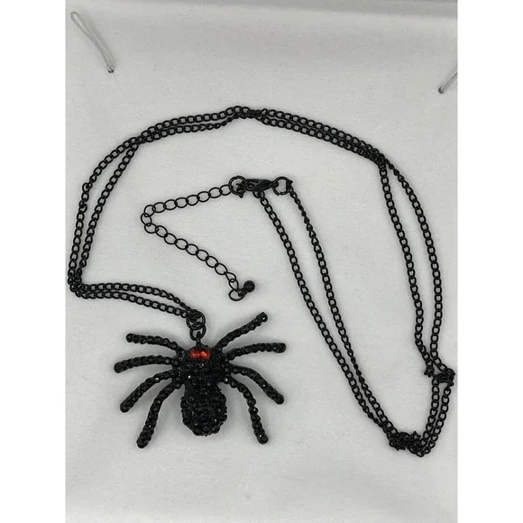 Black Sparkly Rhinestone Spider Necklace Dressy Spooky Halloween Costume Party - Picture 7 of 9